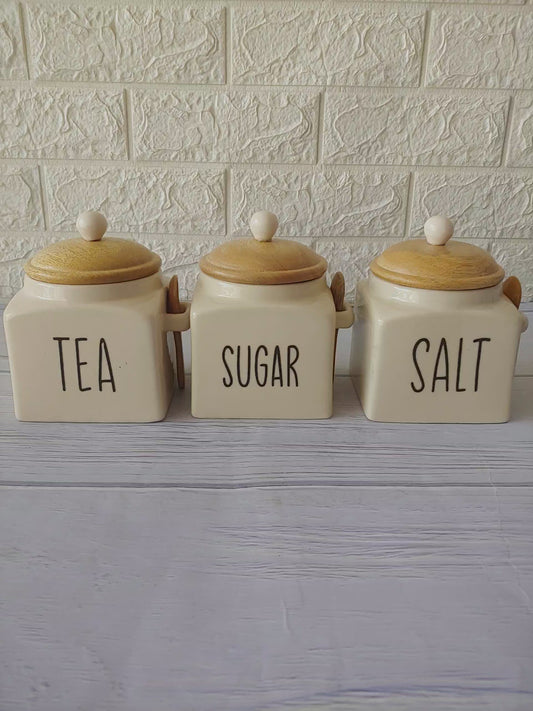 Ivory Square Solid  Tea Sugar  Salt Ceramic Canisters 500 ml