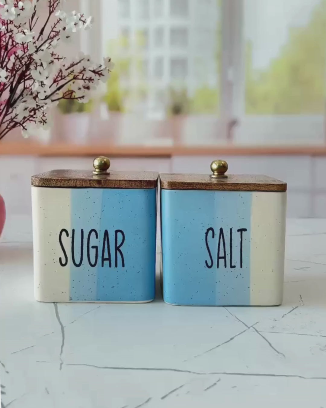 Sky Blue ceramic Salt Sugar Airtight Container Set 500ml