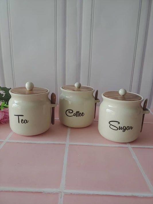 Ivory Matka Solid Ceremic Tea Coffee Sugar Canisters 500ml