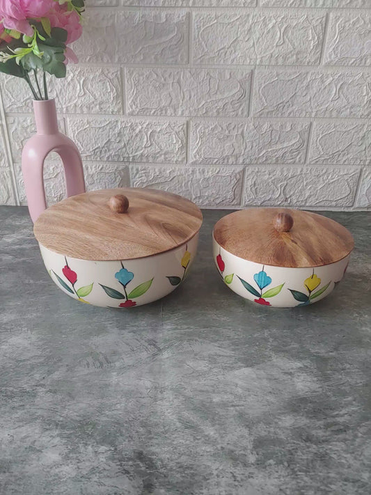 Handpainted Ceramic Bowls with Lid Serving and Storing