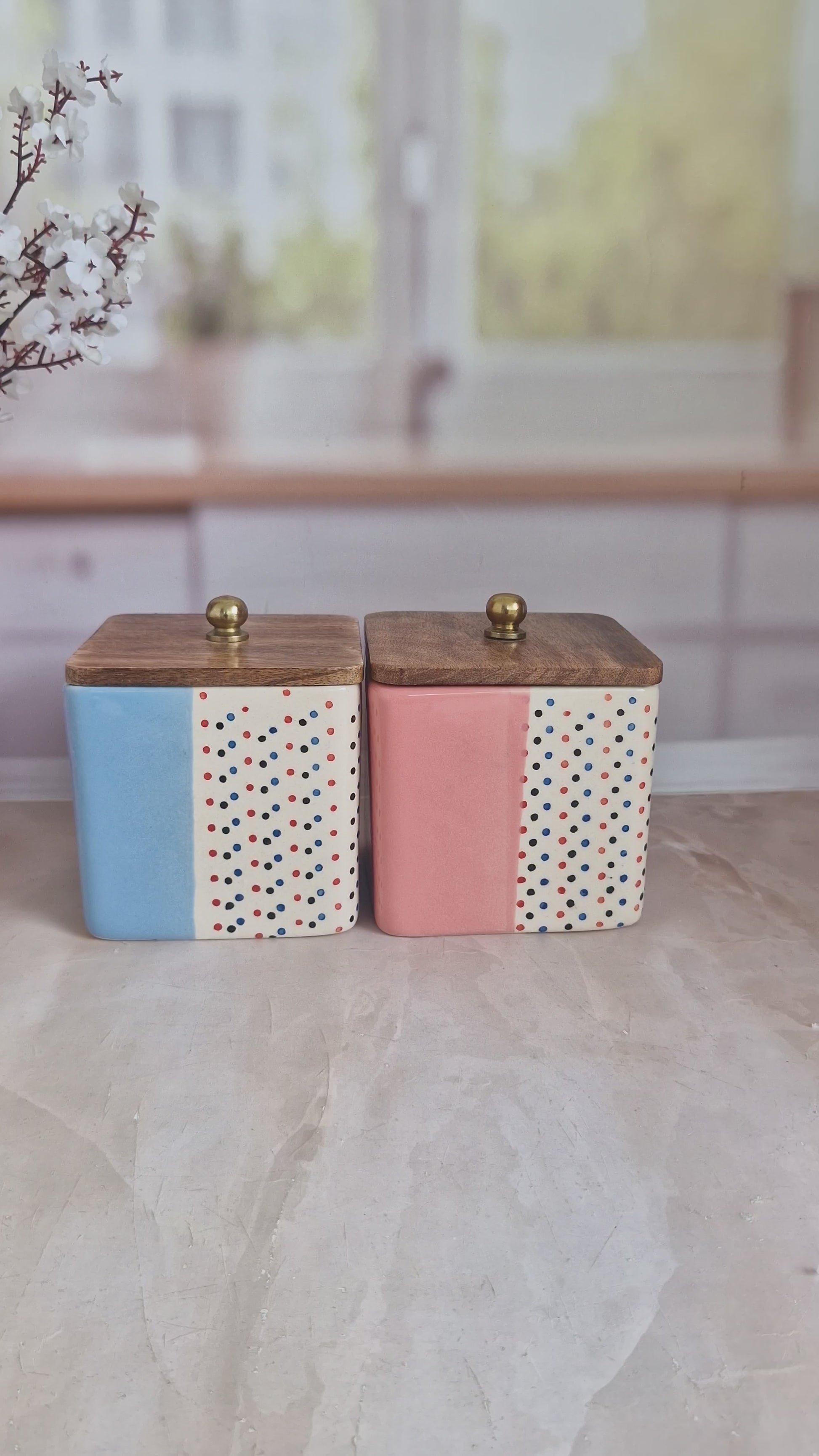 Sunshine Dot Sweetheart Home Ceramic Airtight Containers with Wooden Lid