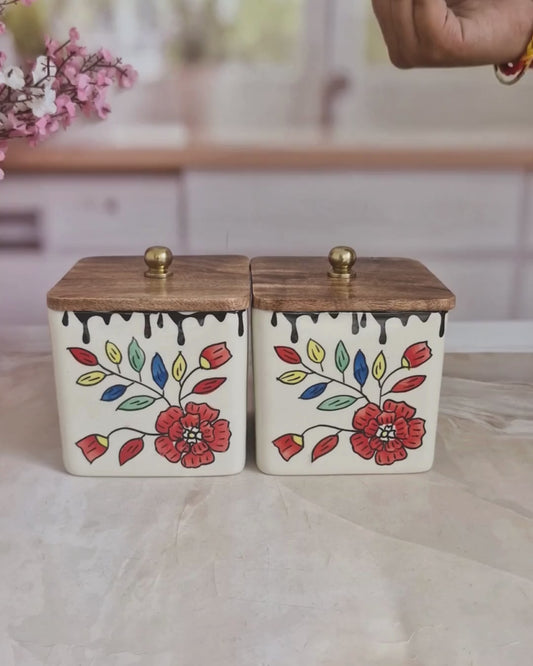 Artisan Floral  Designs with Love Retreat Ceramic Containers  (1/2 kg)  Airtight  Square Jars without spoon