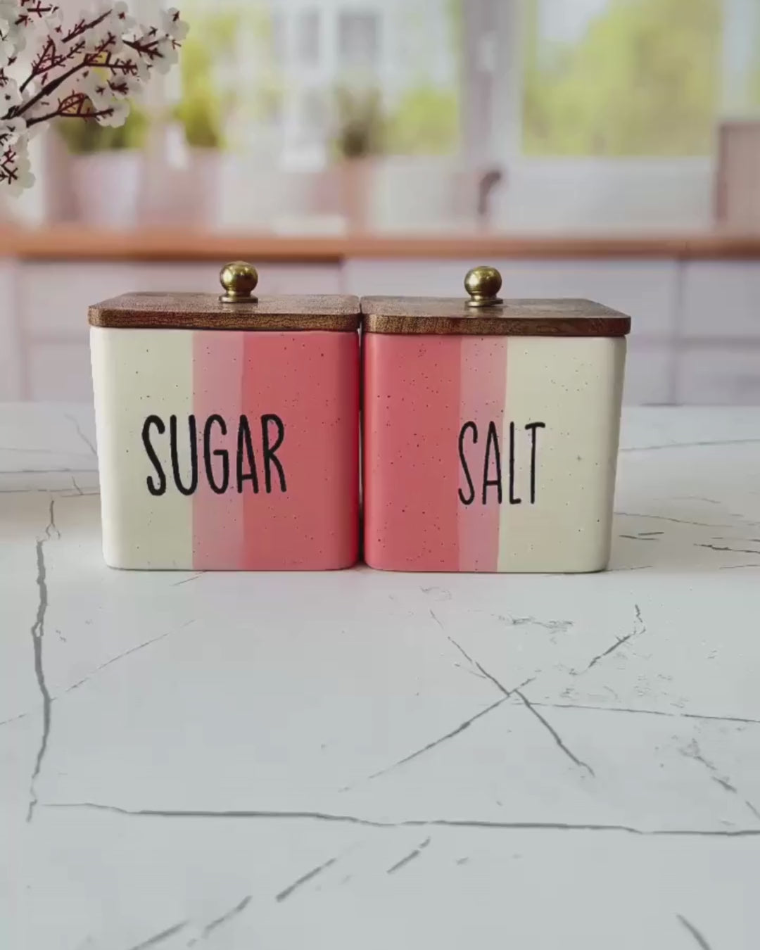 Elegance Pink colored  ceramic Salt Sugar Airtight Container Set 500ml