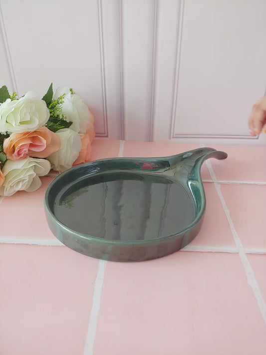 Green Guardian Ceramic serving Platter with handle