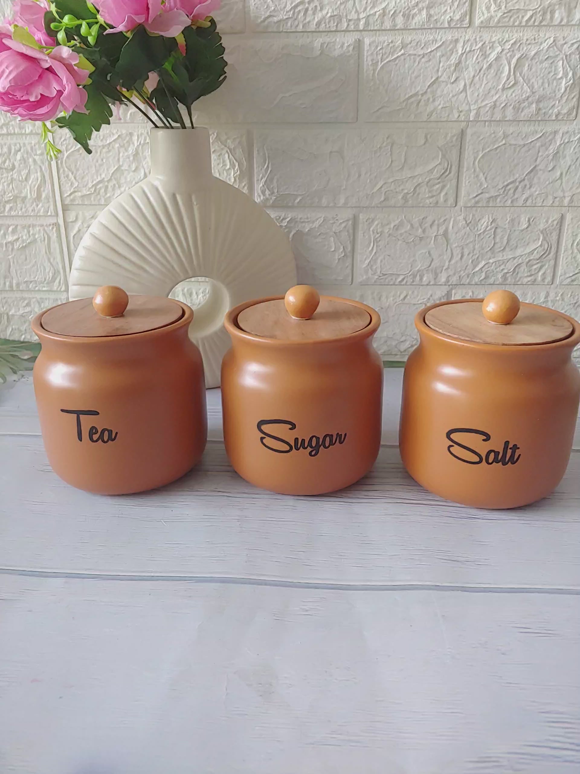 Brown Matka  airtight Solid Ceremic Tea  Sugar Salt containers  500ml