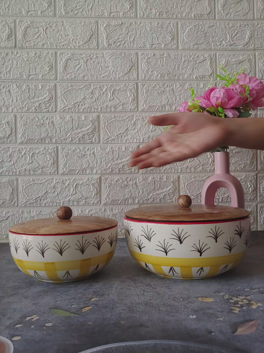 Cuppie belly Designer airtight  Ceramic Serving Bowls with lid, 600ml