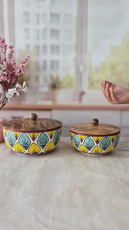 Sunburst Beauty Handpainted Ceramic Bowl Serving and Storing