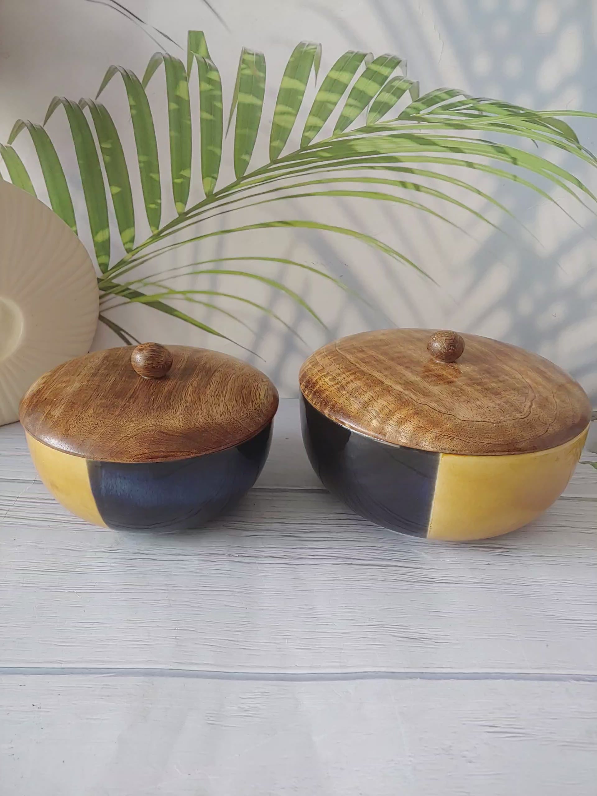 Bumble Buzz Black Designer Ceramic Serving Bowls set of 2 with lid
