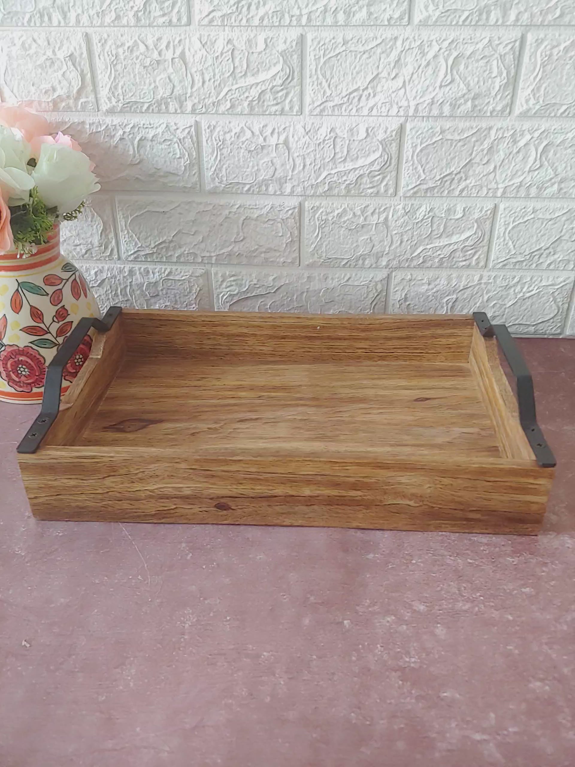 Wooden Serving Tray with Handle   ,15 inches