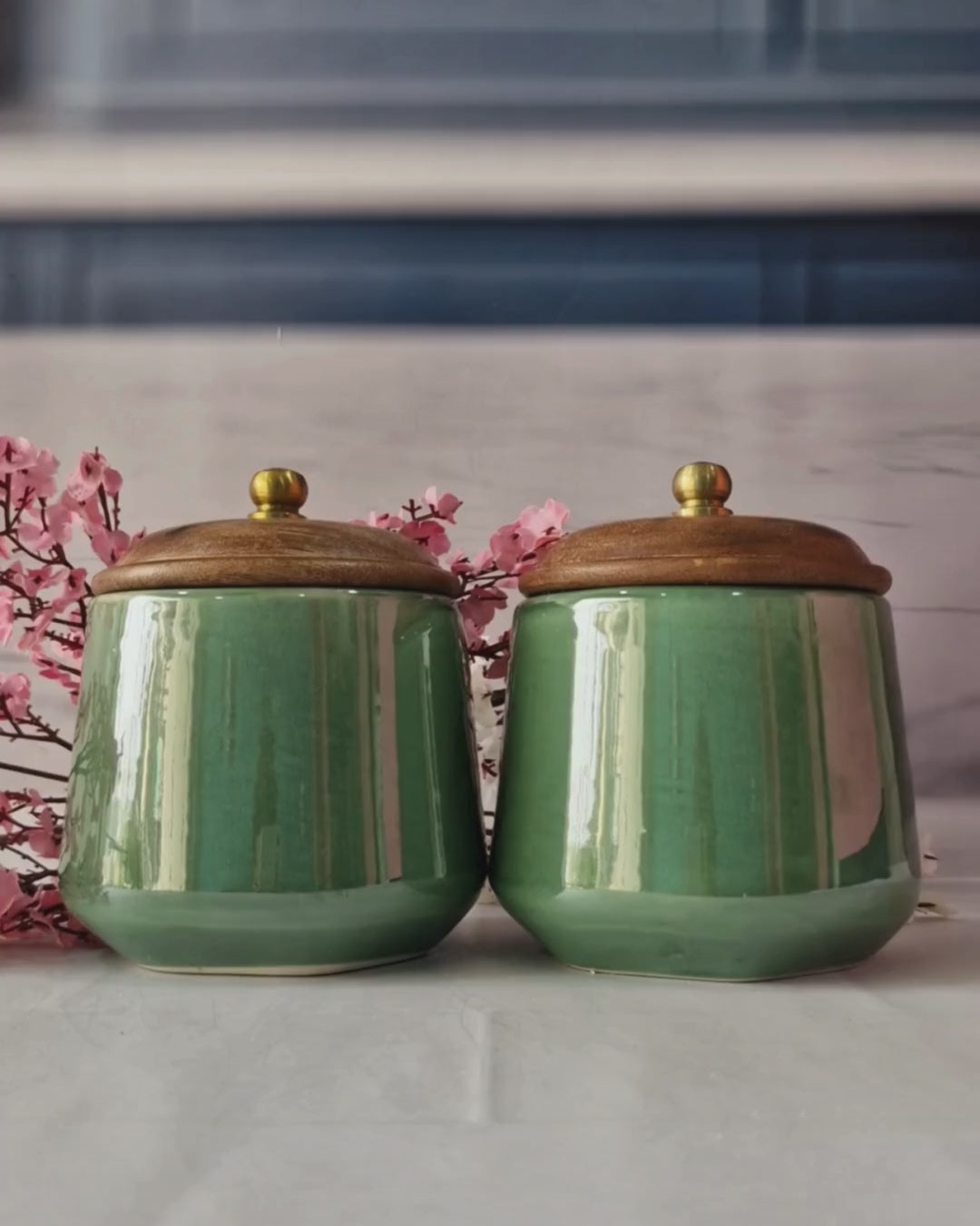 Greens & Golds Retreat (1/2 kg) Set of 2 - Airtight Jars for Spices & Cookies