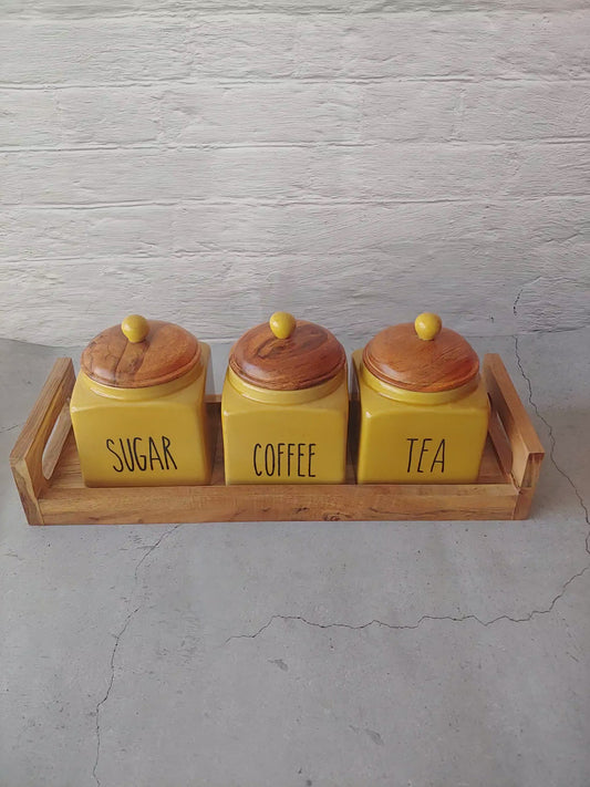 Honey Square Solid Ceremic Tea Coffee Sugar Canisters 500ml