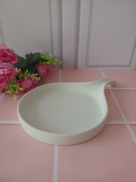 Round white Spring Ceramic serving Platter with handle