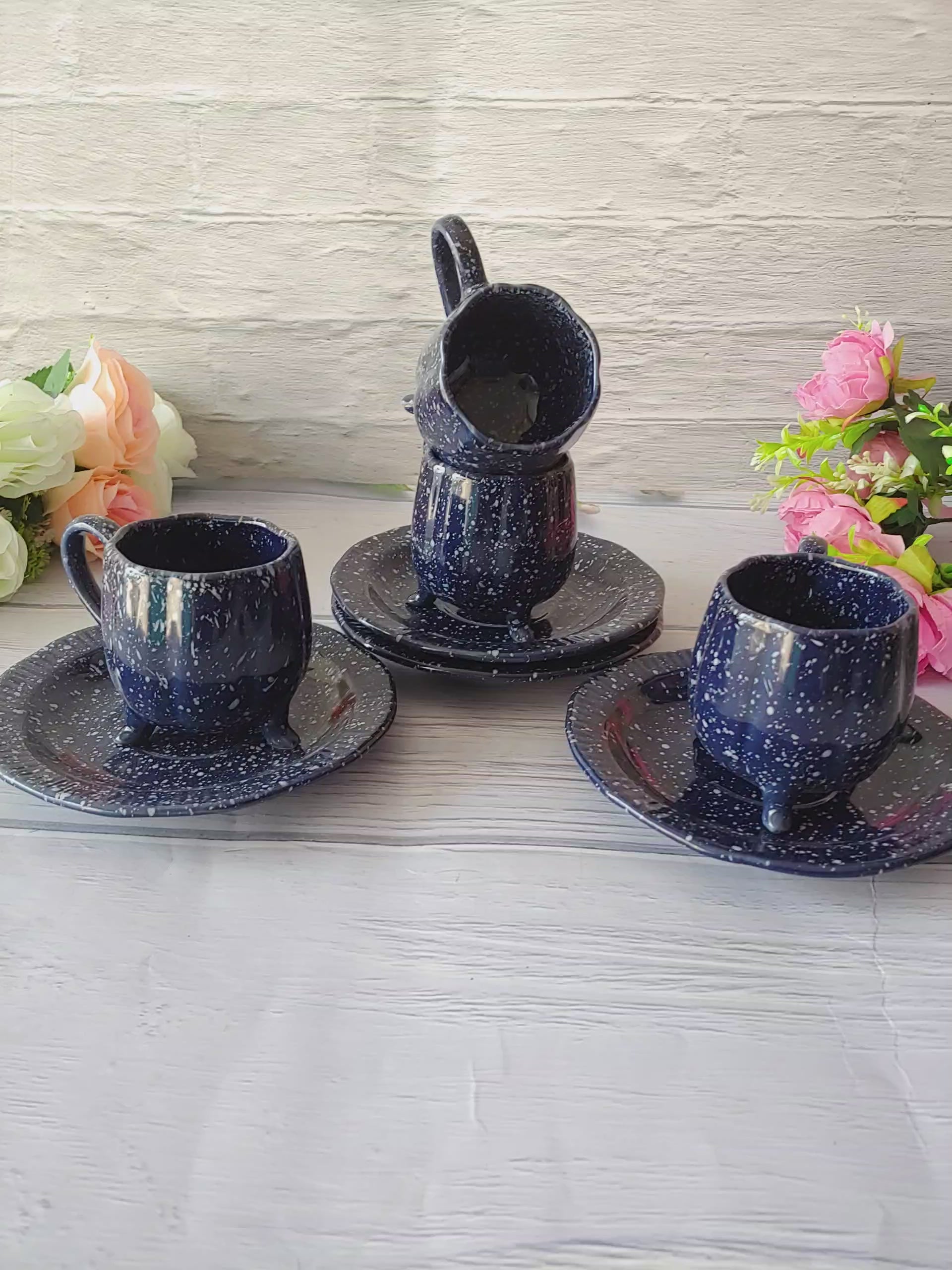 Morning Bloom Blue  Decorative Sauccer Cozy Cups With Pair