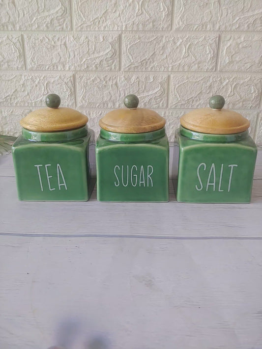 Green Square Solid Ceremic Tea , Sugar, Salt,  Canisters 500ml