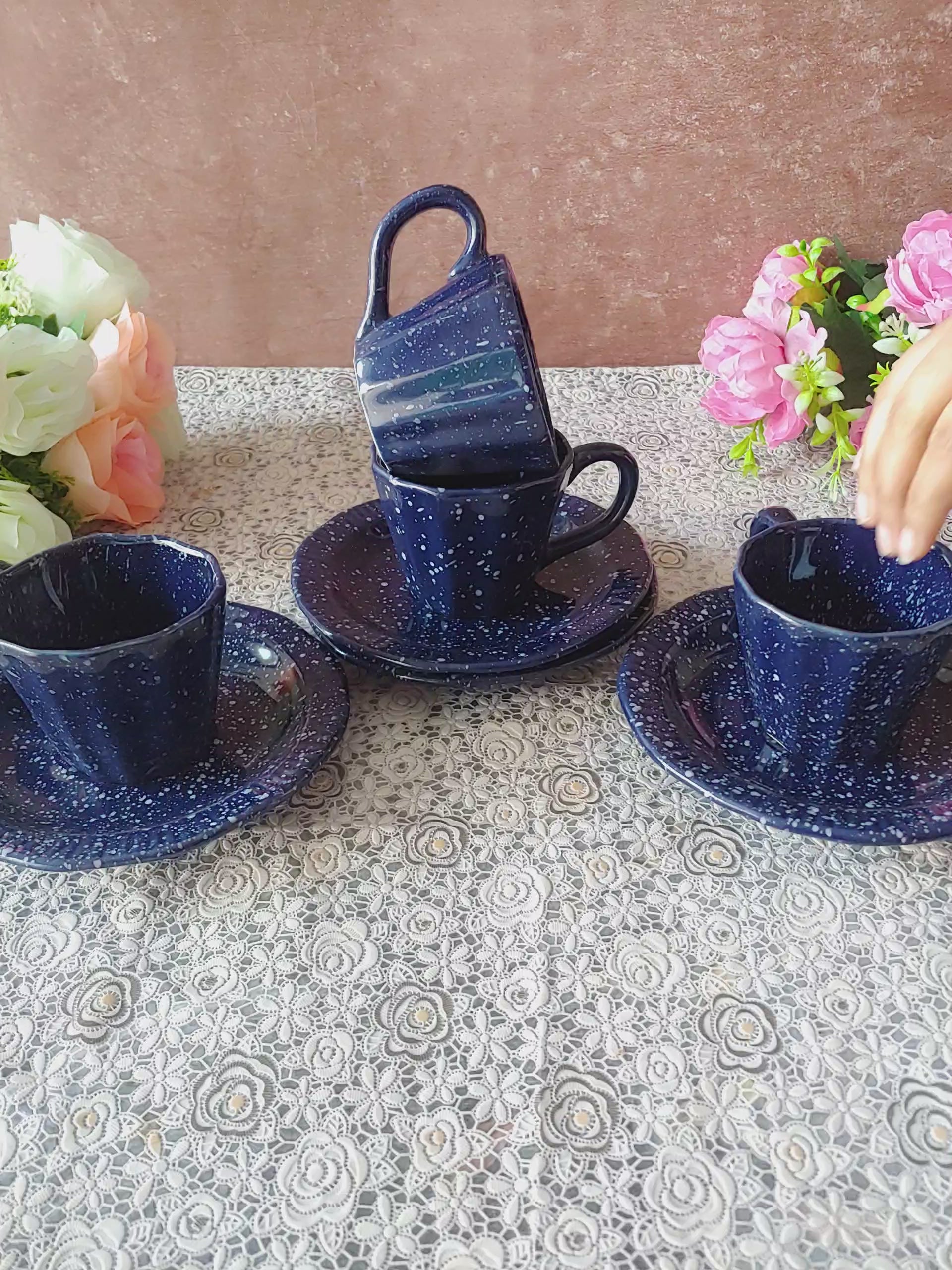 Morning Bloom Decorative Sauccer Cozy Cups With Pair