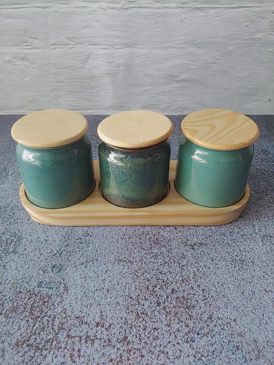 Kimchi Keeper Pickle Jar Set  with wooden lid and tray