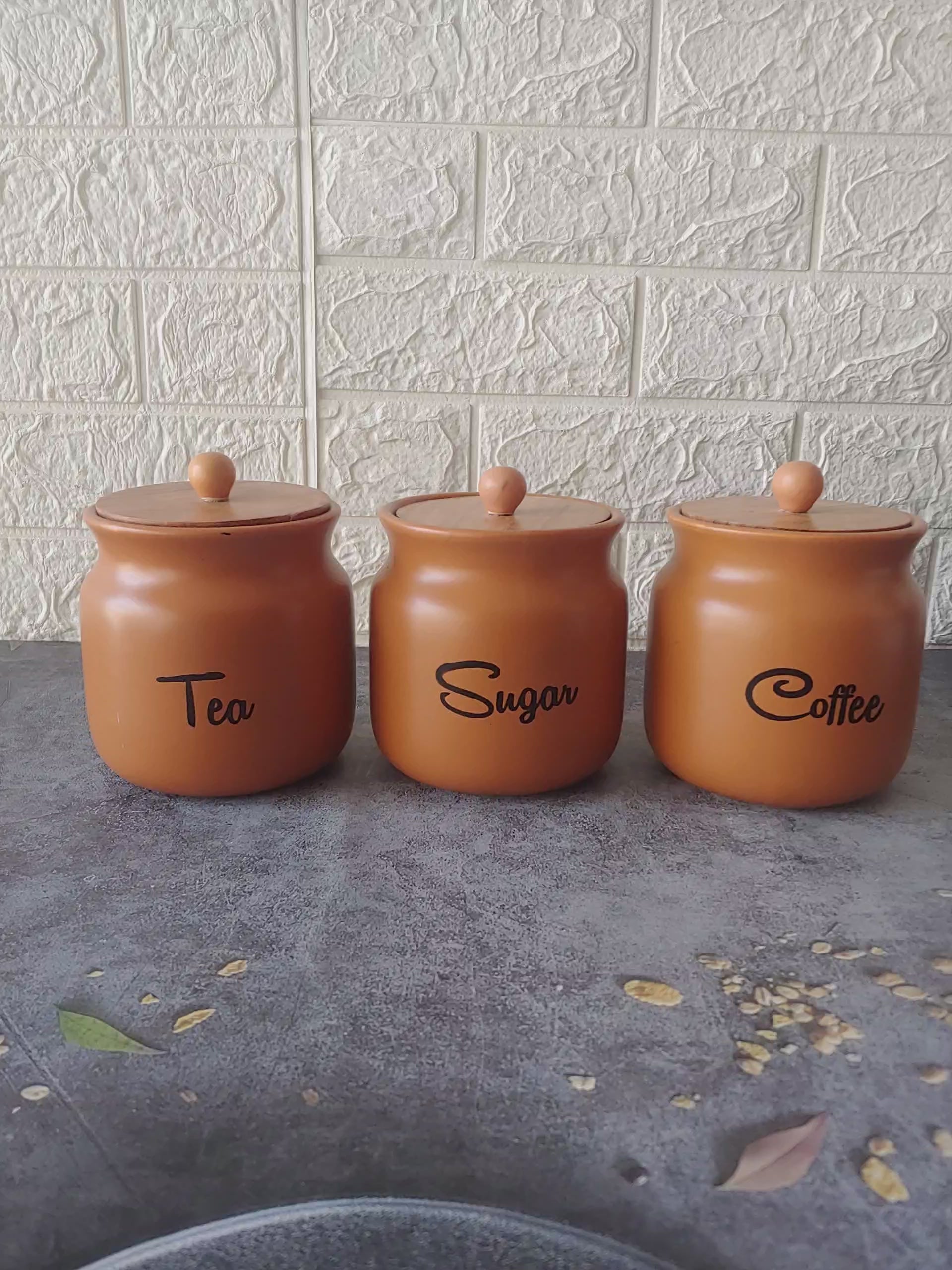 Brown Matka  airtight Solid Ceremic Tea Coffee Sugar containers  500ml