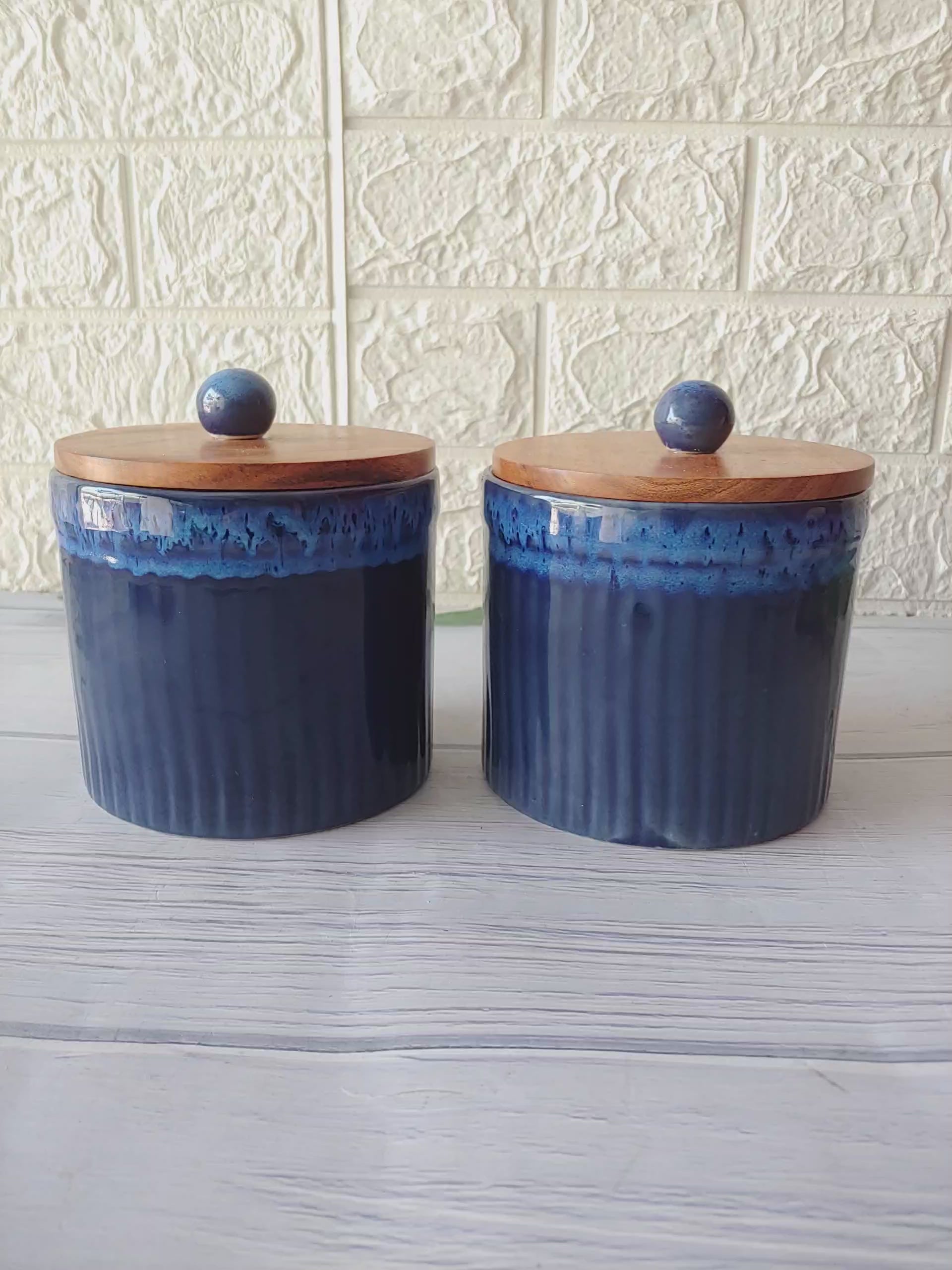 Blue Ceramic Airtight container  with 1/2 kg set of 2