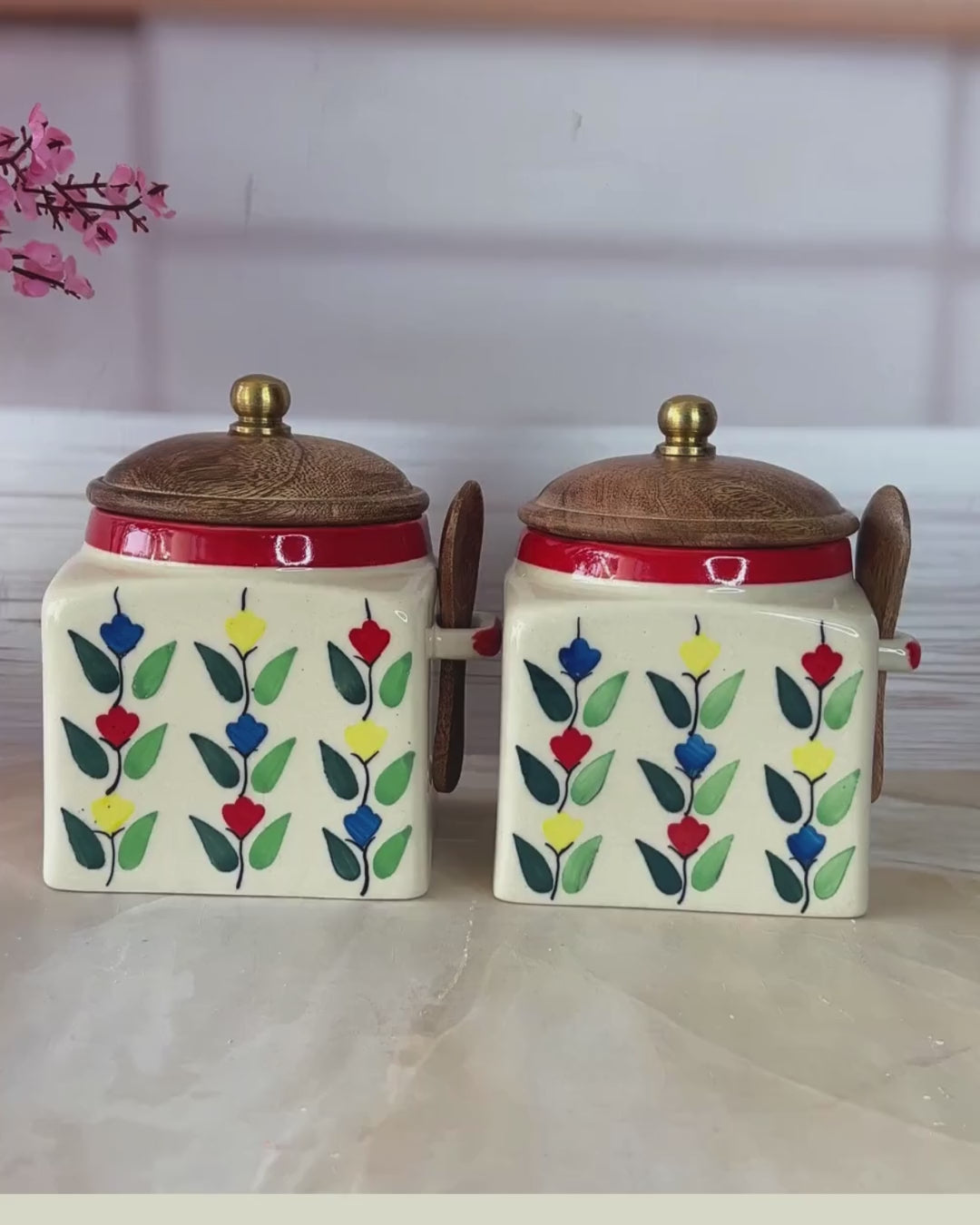 Garden Painted Designs with Love Retreat (1/2 kg)  Airtight  Square Jars with spoon