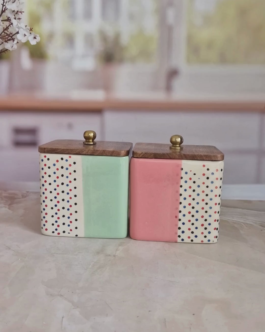 Uniquely Crafted Ceramic Airtight Containers with Wodden Lid