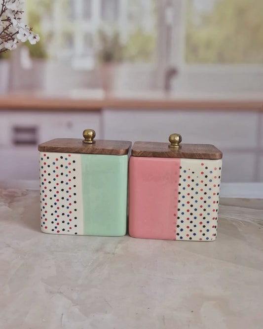 Uniquely Crafted Ceramic Airtight Containers with Wodden Lid