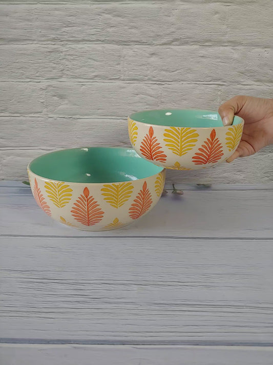 Floral Fantasy Green Hand Painted Designer Ceramic Serving Bowl