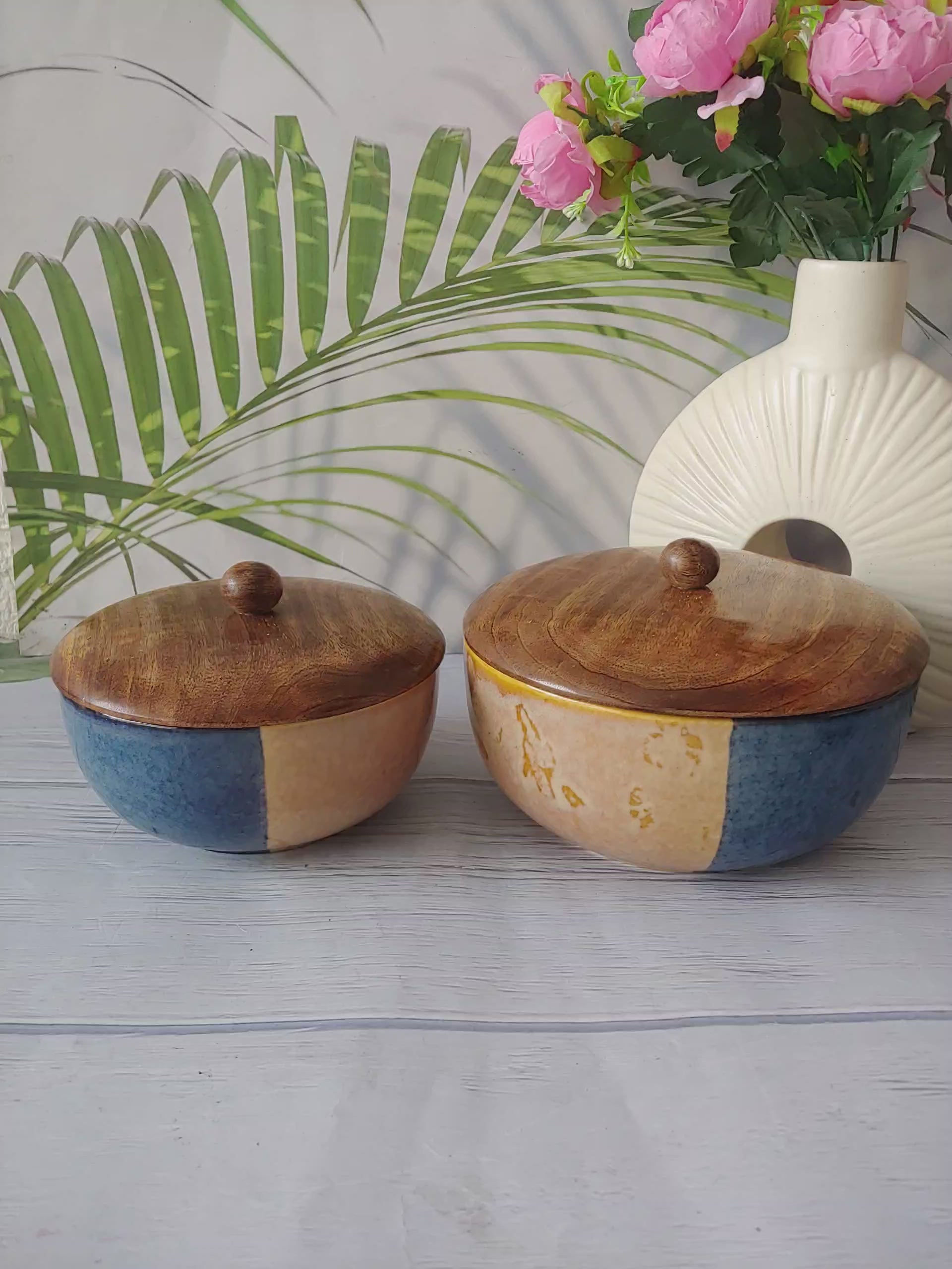 Bumble Buzz Blue Designer airtight  Ceramic Serving Bowls with lid