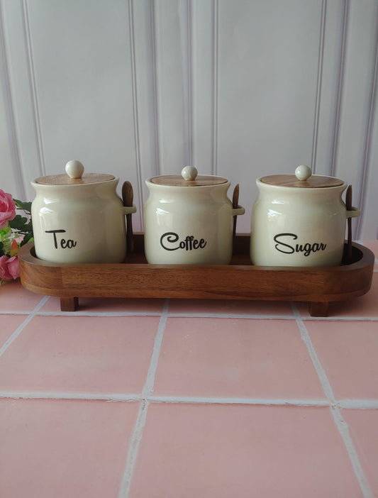 Ivory Matka Solid Ceremic Tea Coffee Sugar Canisters 500ml