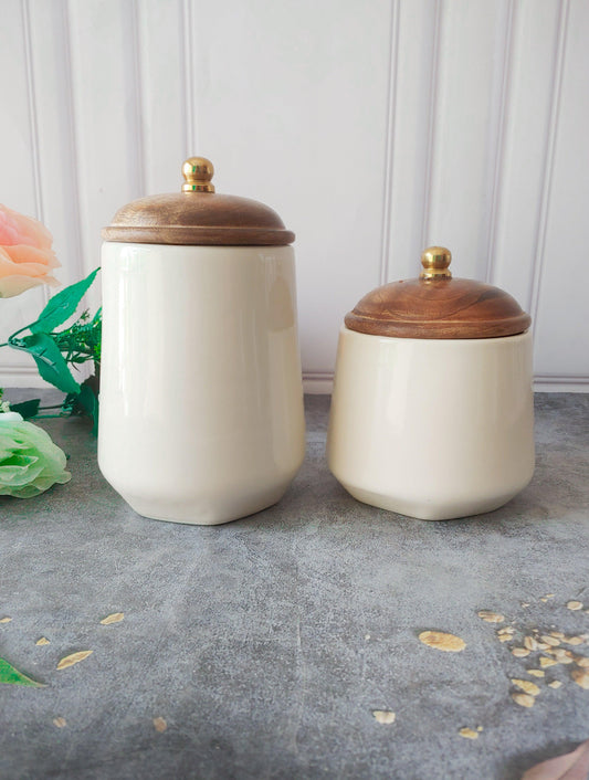 Louise royal knob lid Airtight Ivory (Set of 2, 1kg,1/2 kg) - Jars for Spices & Cookies