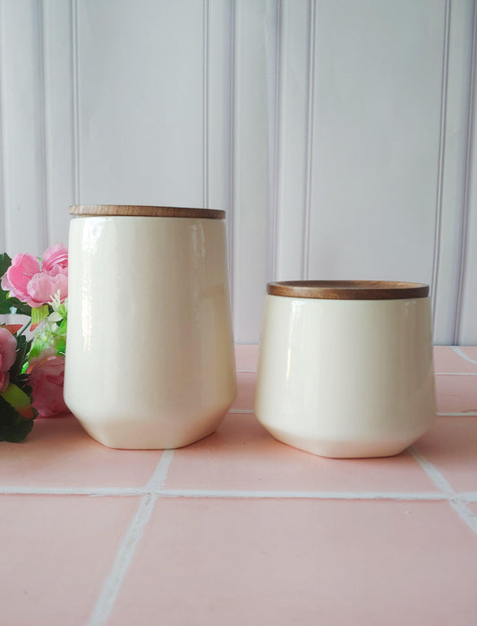 Clyde Everblooming Airtight Ivory (Set of 2, 1kg, 1/2 kg) - Stackable Jars for Spices & Cookies