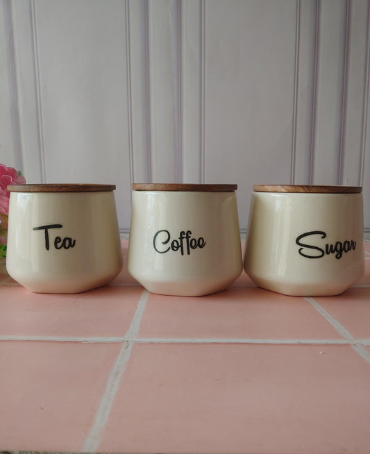 Ivory Luna Cozy Moon Airtight container Tea Coffee Sugar with Wooden Lid