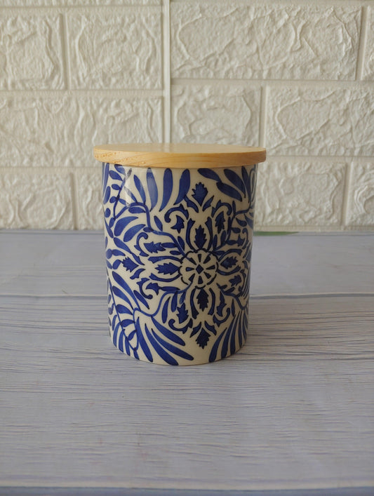 Blue airtight kitchen storage containers single wooden lid