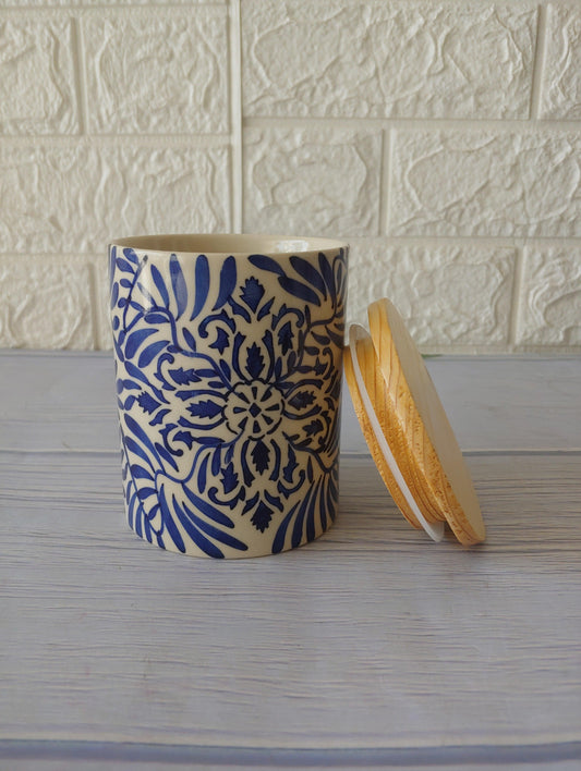 Blue  airtight  kitchen storage  containers single wooden lid