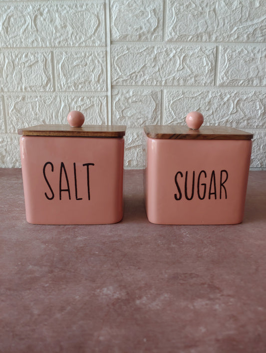 Elegance Pink colored  ceramic Salt Sugar Airtight Container Set 500ml