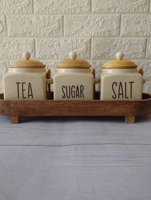 Ivory Square Solid  Tea Sugar  Salt Ceramic Canisters 500 ml