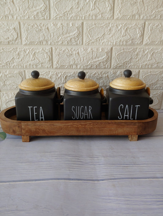 Black Tea  Sugar Salt Ceramic Canisters 500 ml