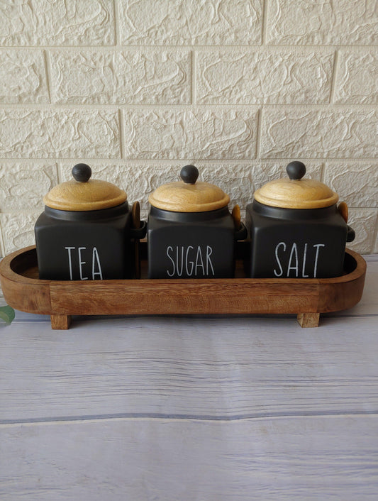Black Tea Sugar Salt Ceramic Canisters 500 ml