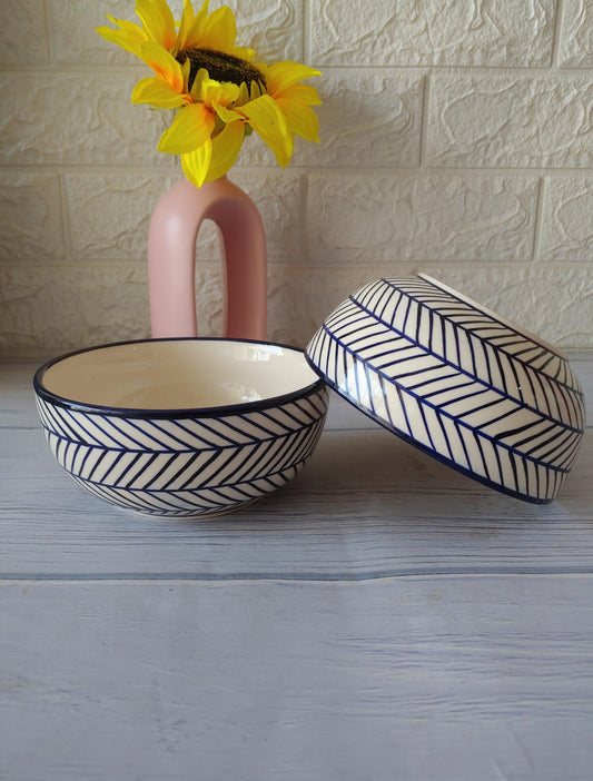 Ceremic Blue Round Abstract Bowls set of 2 : 400 ml