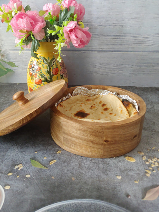 Classic Mango Wood Chapati/ Roti Box - Casserole