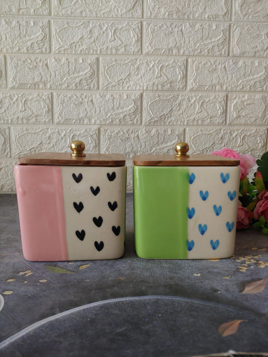 Sweetheart Home Ceramic Airtight Containers with Wooden Lid