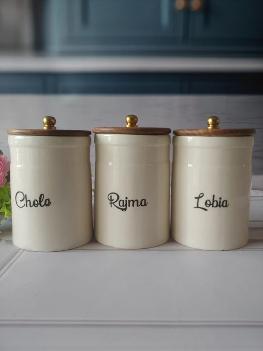 Elegant Royal Charm kitchen Spice Delight Airtight Ceramic Container (1kg) with wooden Lid