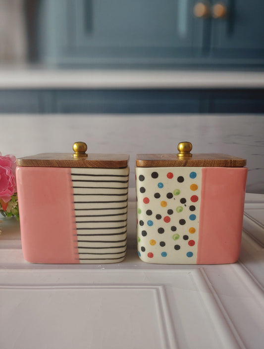 Happy Heart Bliss Sweetheart Home Ceramic Airtight Containers with Wooden Lid