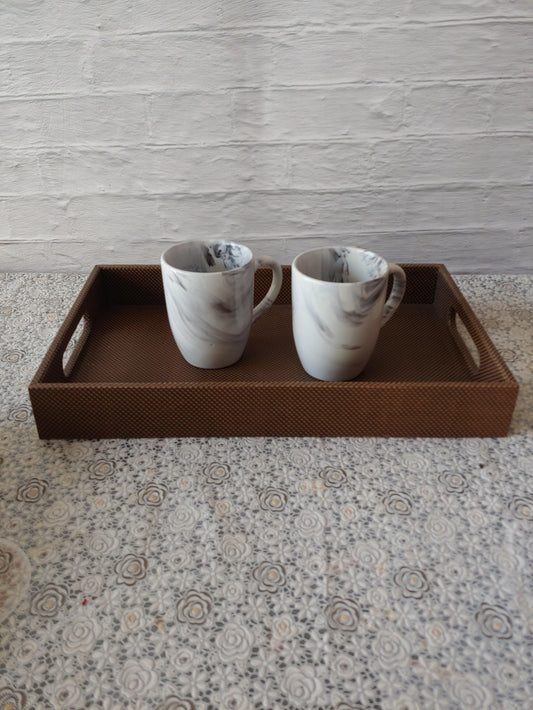 Brown HoneyComb Premium Leather Serving Tray with handle
