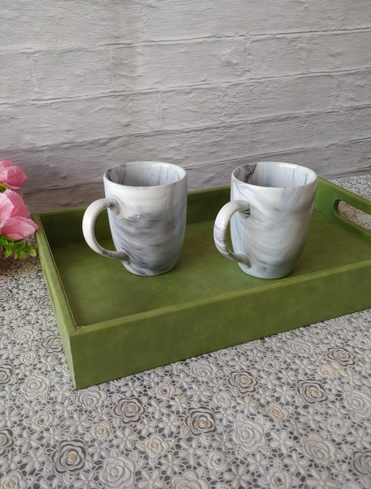 Pistachio Green Premium Leather Serving Tray with handle