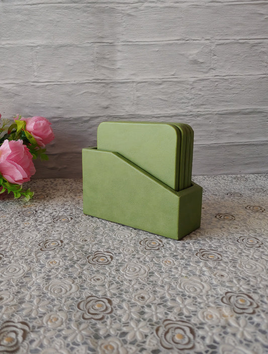 Pistachio Green Premium Leather Coasters