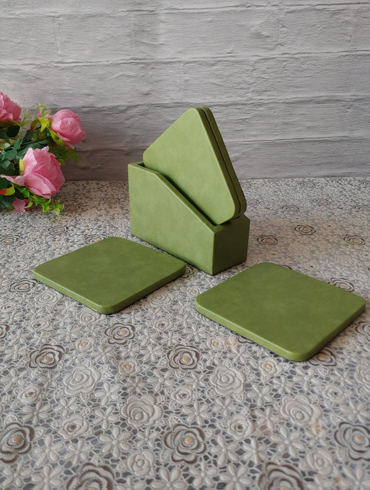 Pistachio Green Premium Leather Coasters