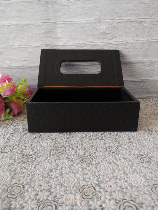 Black Stitched Premium Leather tissue box