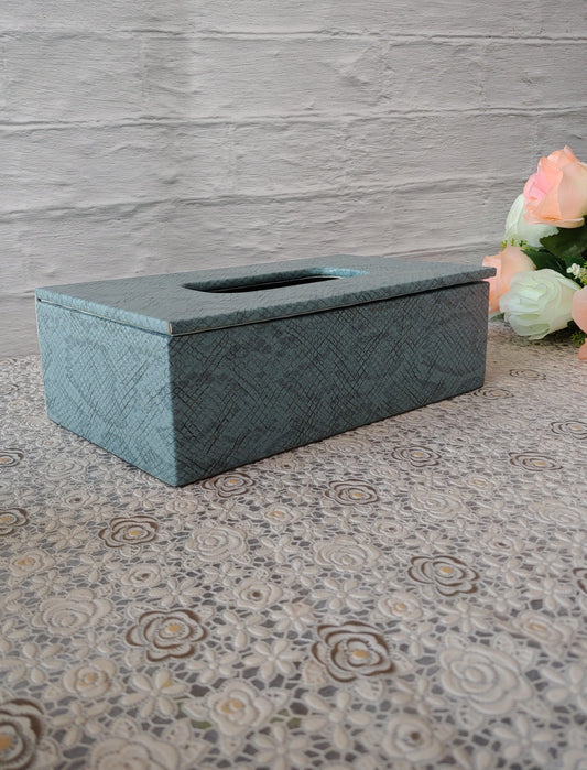 Earthy Blue Premium Leather tissue box