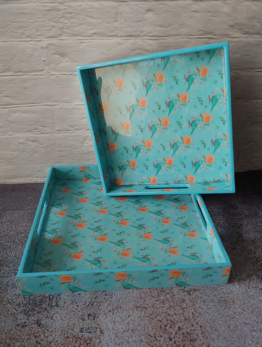 Blooming Beauty Wooden Trays (Set of 2)