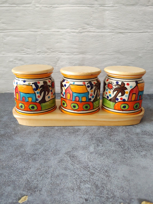 Handpainted Pickly Perfection Pickle Jar Set with wooden lid and tray